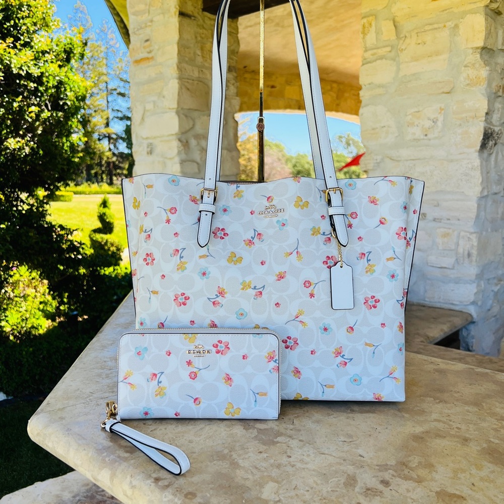Coach Signature Floral Large Mollie tote handbag&wallet NWT
